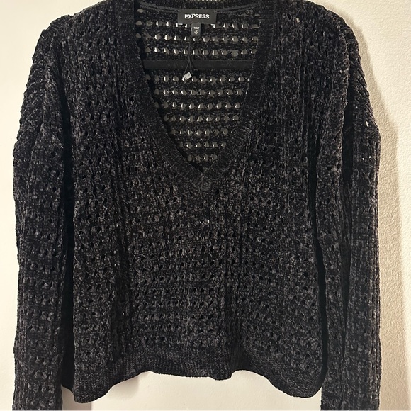 Express Open-Stitch Sweater in Black - Picture 3 of 6